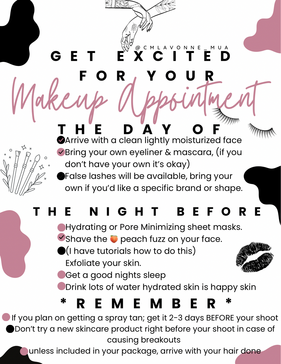 Makeup Appointment Prep Sheet 💋